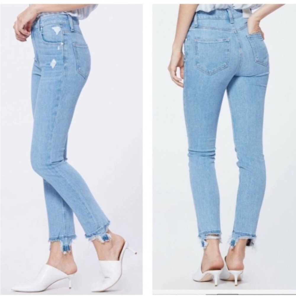Paige Sarah Slim High Rise Mako Distressed Jeans Size 31 Light Wash - Picture 5 of 14